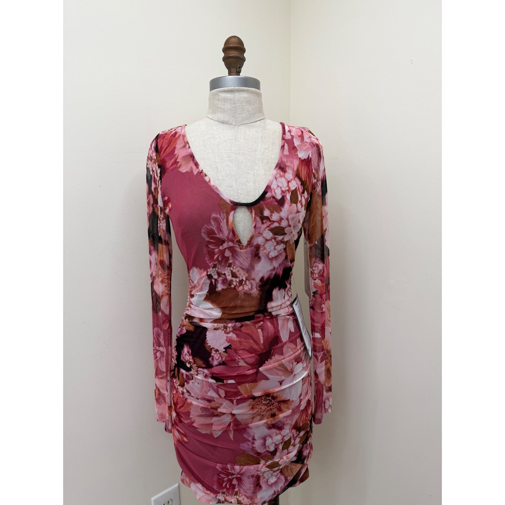 Emerald Sundae Bodycon Dress Women Size M New Pink Floral Mesh Open Back Keyhole